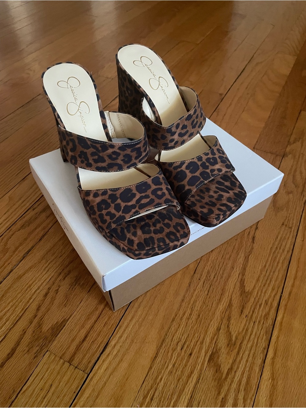 Jessica Simpson Leopard-Print Double Strap Mules - Brown/Black